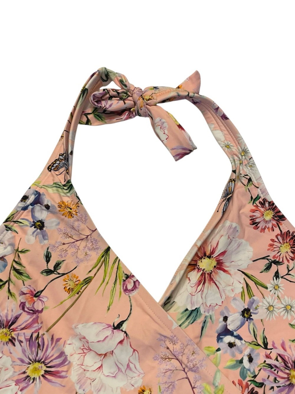 Freshwater Pink & Navy Floral Wrap Halter Top One-Piece Swimsuit sz Large - Picture 5 of 6